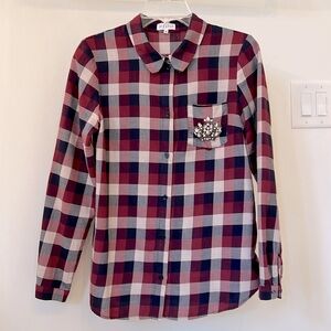 CLAUDIE PIERLOT Plaid Long Sleeve Top Blouse Size 38 FR 6 US